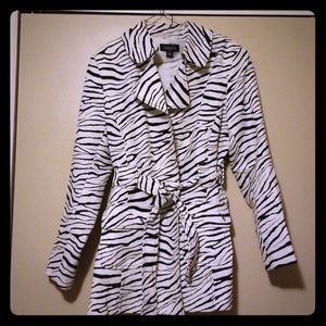 Zebra print belted trench jacket